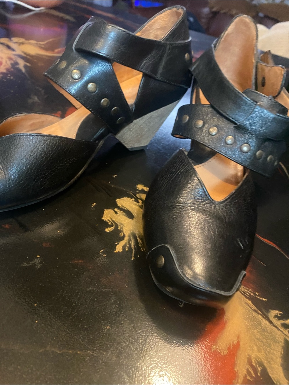 Vintage John Fluevog Studded Mary Jane Black Leather Studded Strap Heels